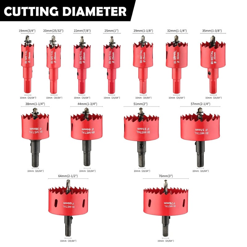 dashap 13PCS Bi-Metal Hole Saw Kit with Drill Bits, Carbide Hole Saw Set for Thin Metal and Wood, Cutting Diameter 3/4'' to 3'' - Image 2